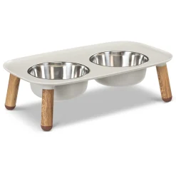 Adjustable Elevated Light Grey Double Feeder with Stainless Bowls