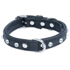 Athens Dog Collar Leather with Rhinestone Midnight Black