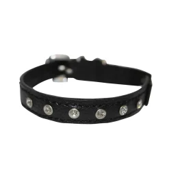 Athens Leather with Rhinestones Midnight Black Cat Collar