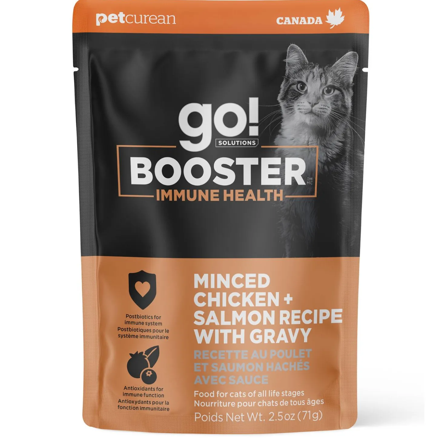 Booster Immune Health Minced Chicken + Salmon Recipe With Gravy Cat Food Topper