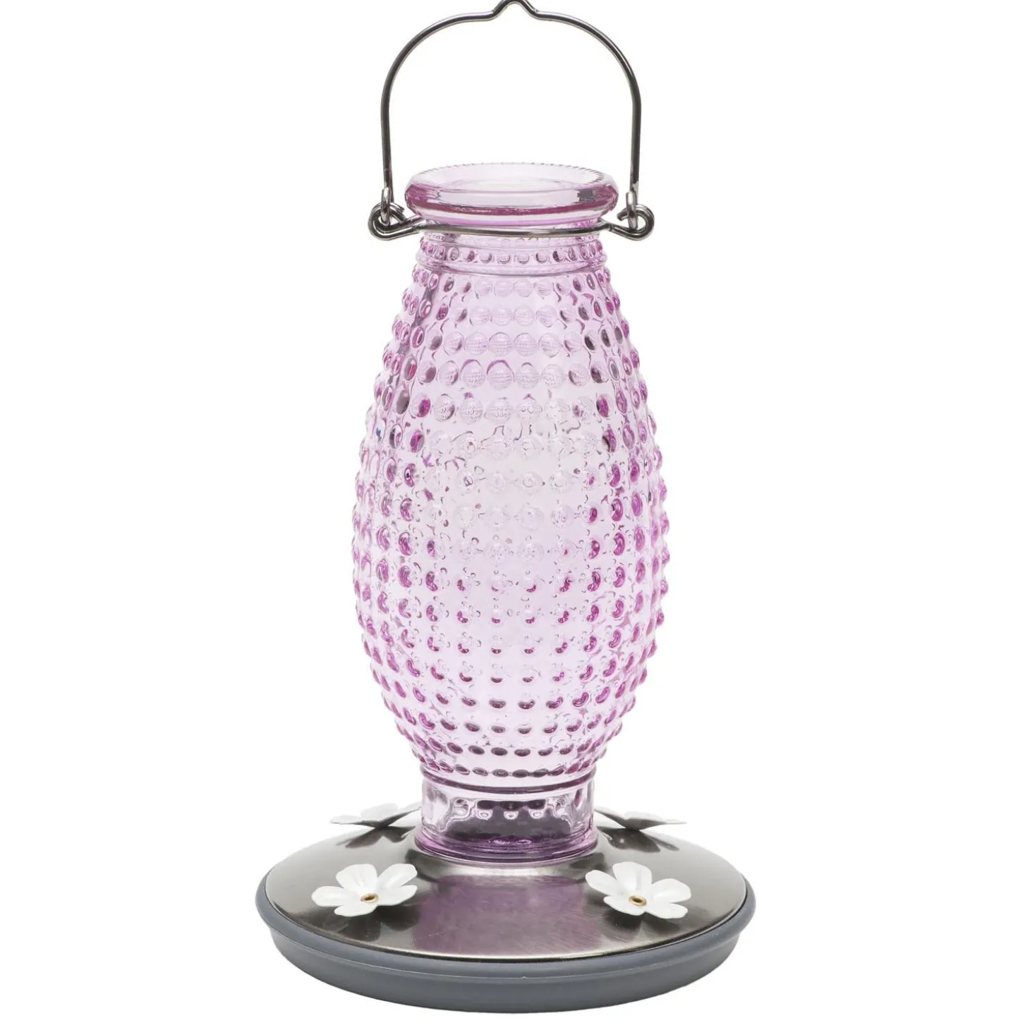 Cranberry Hobnail Vintage Hummingbird Feeder