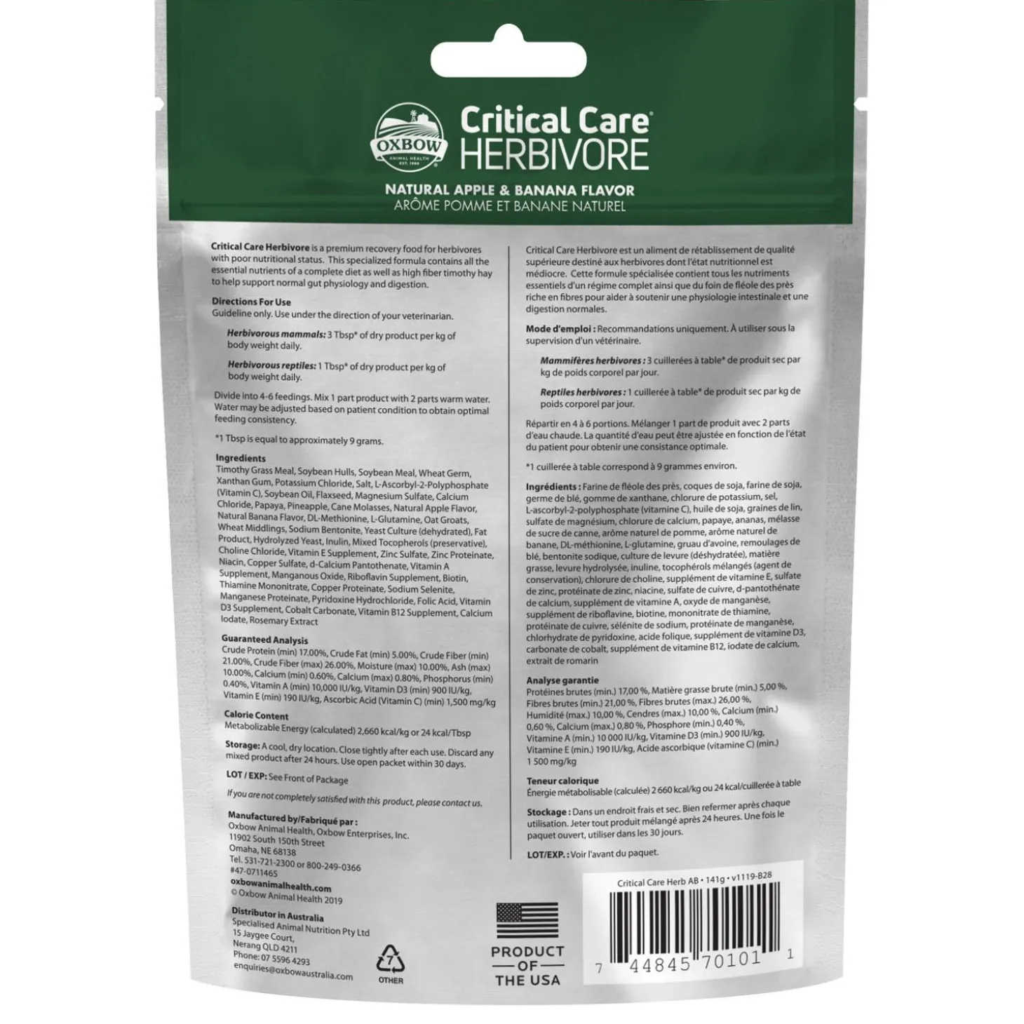 Critical Care Herbivore Apple & Banana Flavour Feeding Formula