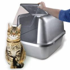 EZ Clean Enclosed Grey Litter Box With Flip Top Odour Door