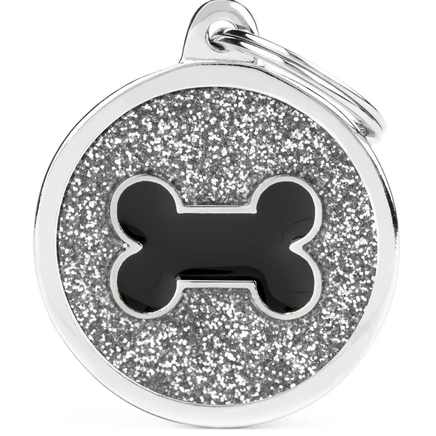 Grey Glitter Bone Circle ID Tag
