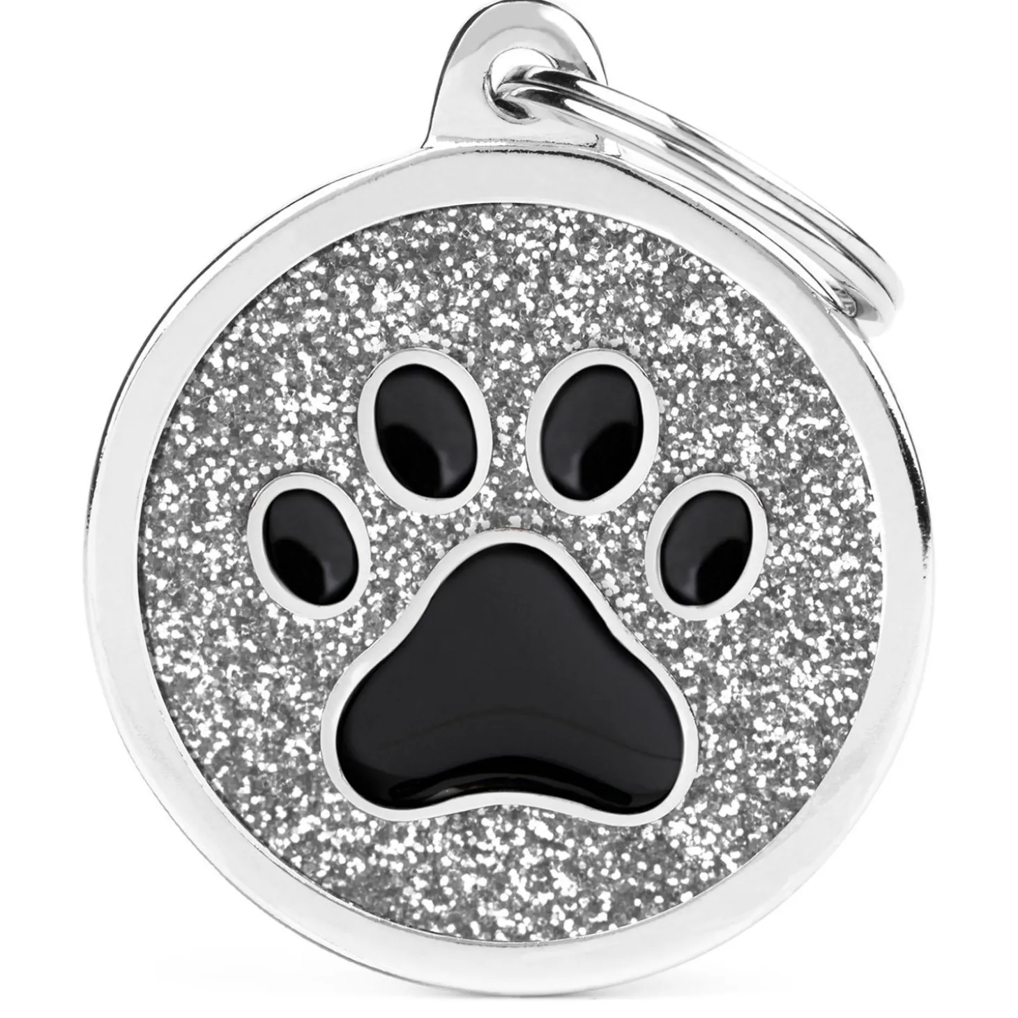 Grey Glitter Paw Circle ID Tag
