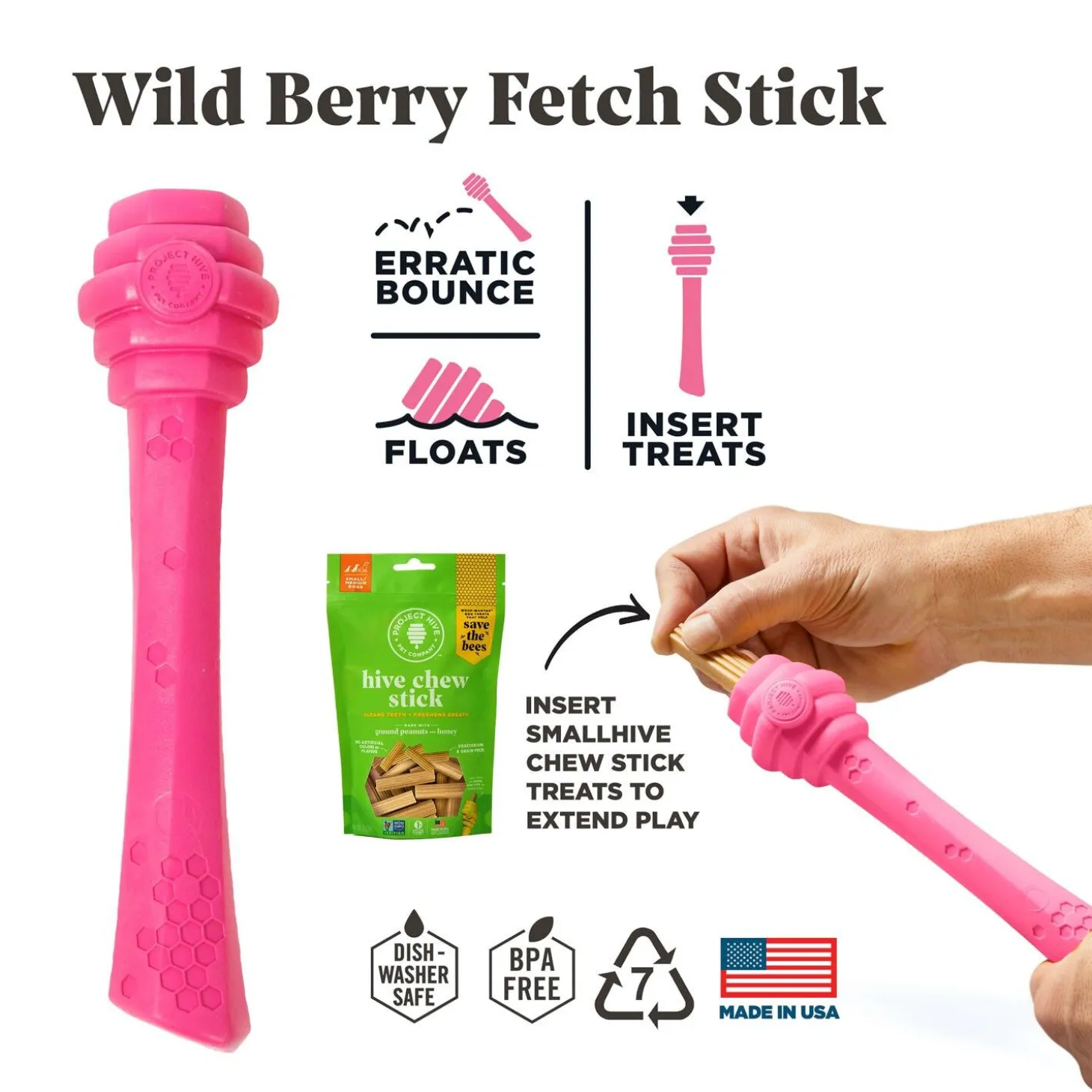 Hive Fetch Stick Wild Berry Scented Dog Toy