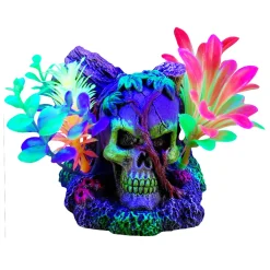 iGlo Fluorescent Skull with Vines and Plants Ornament