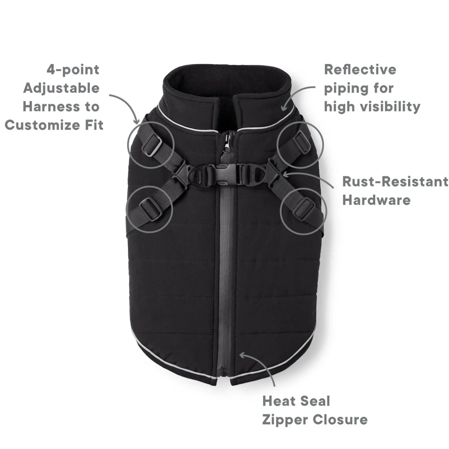 2-in-1 Harness Black Puffer Vest