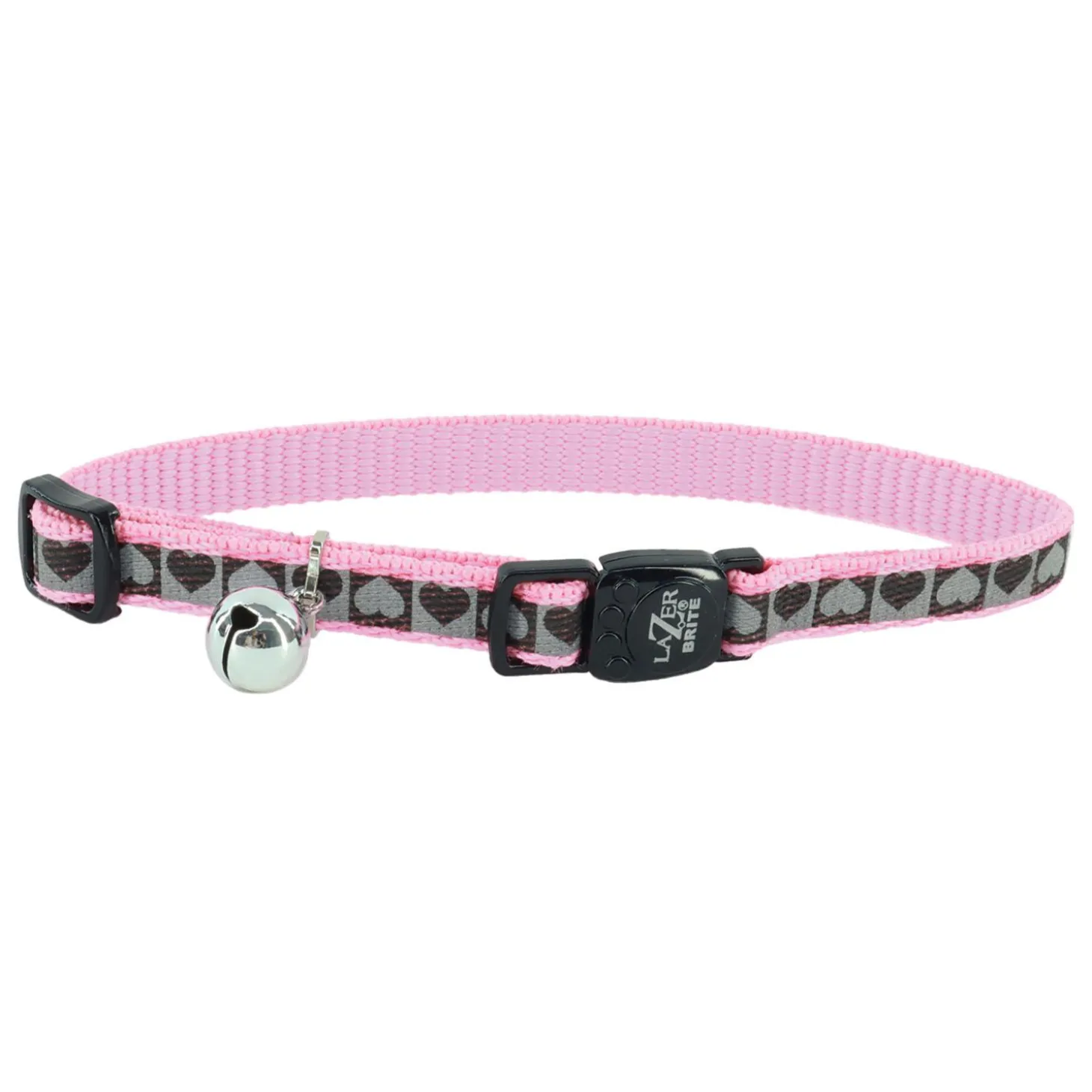Lazer Brite Reflective Pink Hearts Adjustable Breakaway Cat Collar