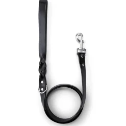Leather 1in Black Dog Leash
