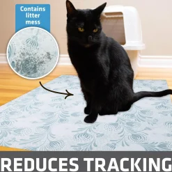 Light Blue Floral Cat Litter Mat
