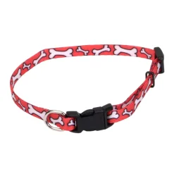 Li'l Pals Adjustable Nylon Collar - Red Bones