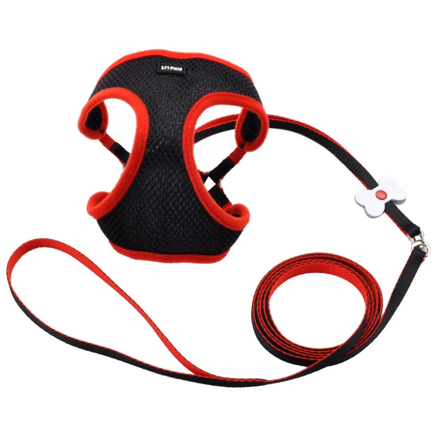 Li'l Pals Combo Mesh Small Breed Dog Harness & Leash Black