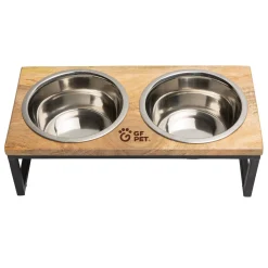 Mango Wood & Metal Dog Feeder