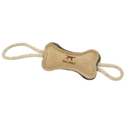 Natural Leather & Wool Bone Tug Dog Toy