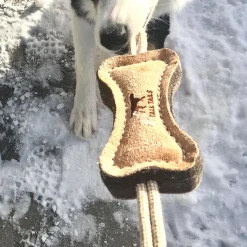 Natural Leather & Wool Bone Tug Dog Toy