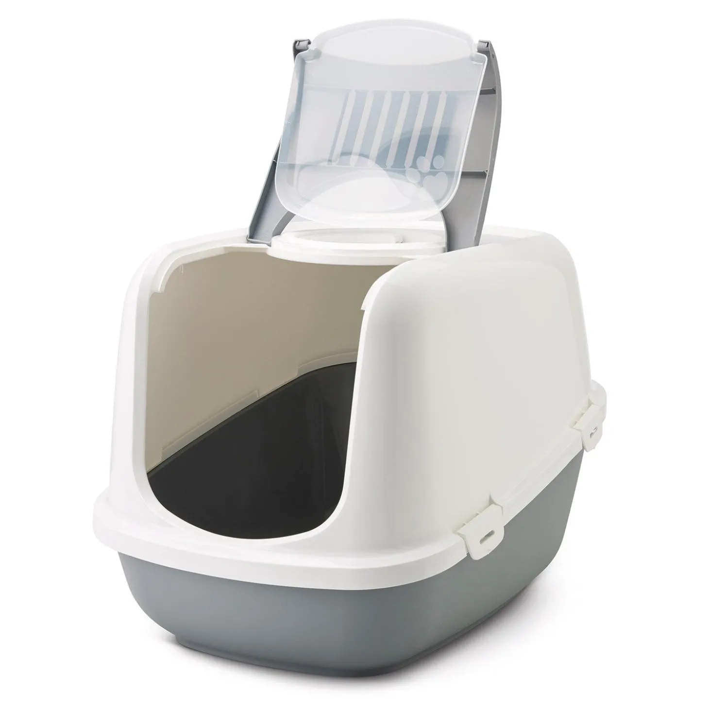 Nestor Grey & White Hooded Litter Box