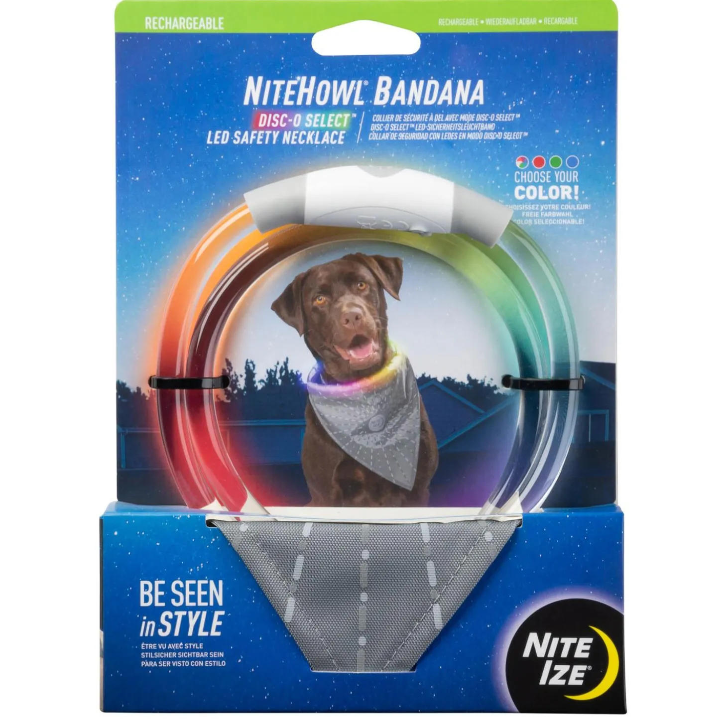 NiteHowl Grey Bandana Disc-O Select Rechargeable LED Safety Necklace