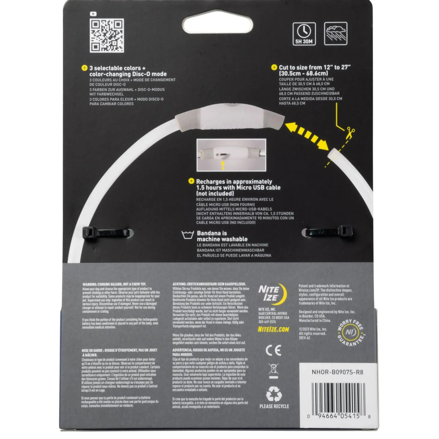 NiteHowl Grey Bandana Disc-O Select Rechargeable LED Safety Necklace