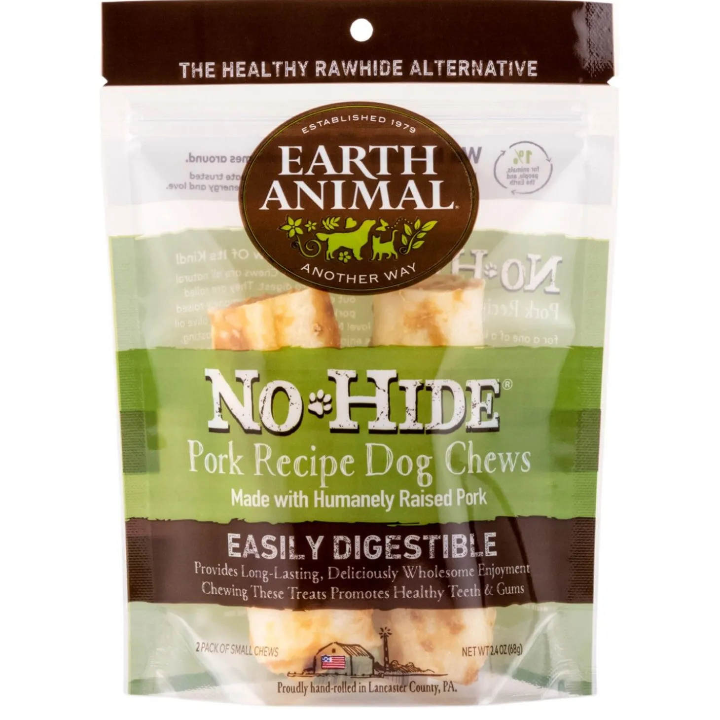 No-Hide Humanely-Raised Pork Natural Rawhide Alternative Dog Chews 2 Pack
