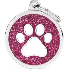 Pink Glitter Paw Circle ID Tag