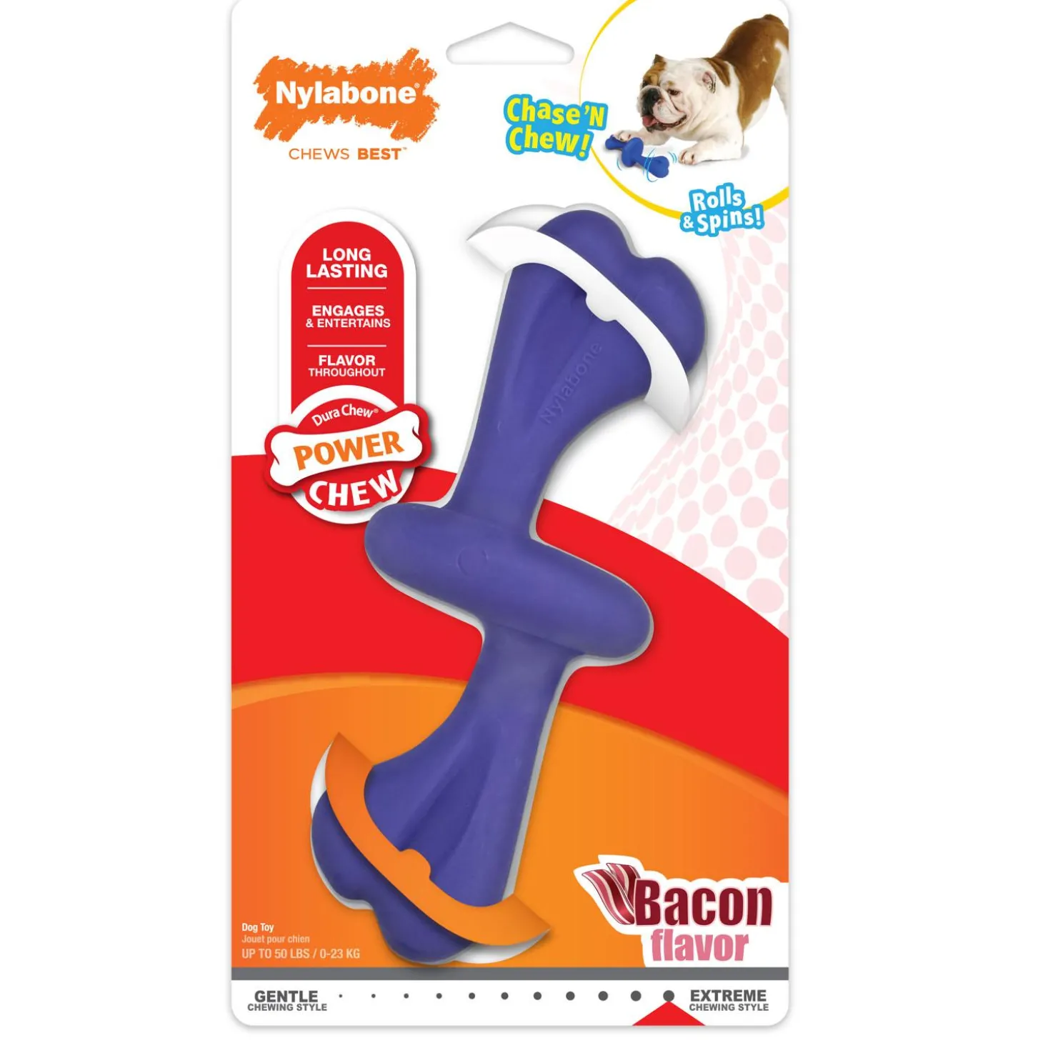 Power Chew Bacon Flavour Rolling Dog Toy
