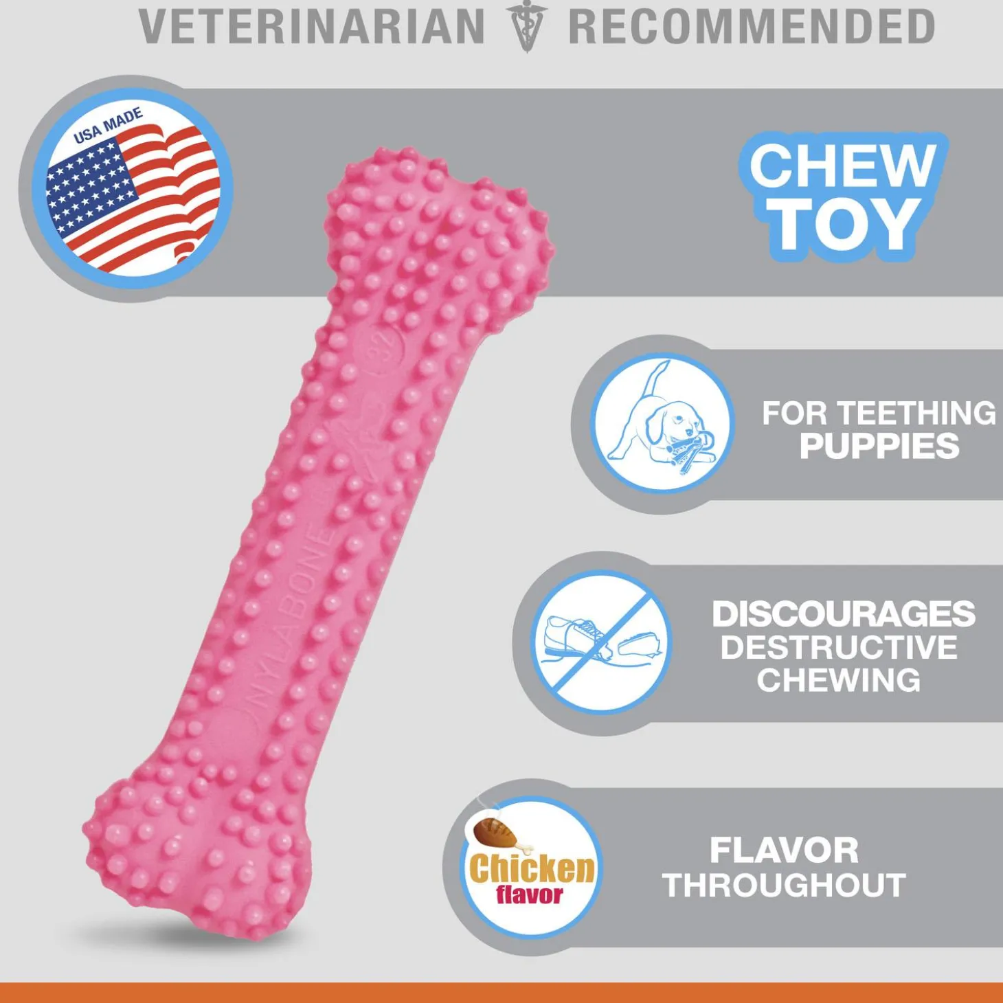 Puppy Chew Chicken Flavour Bone Pink Dog Toy