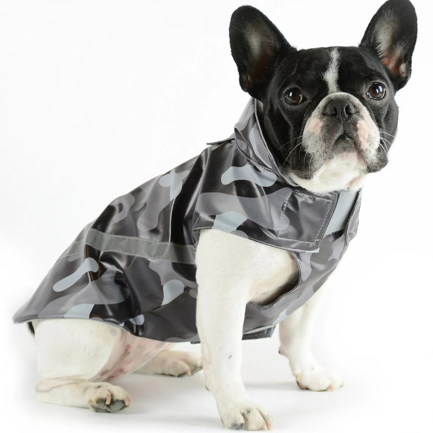 Raincoat with Reflective Stripe Black & Grey Camo
