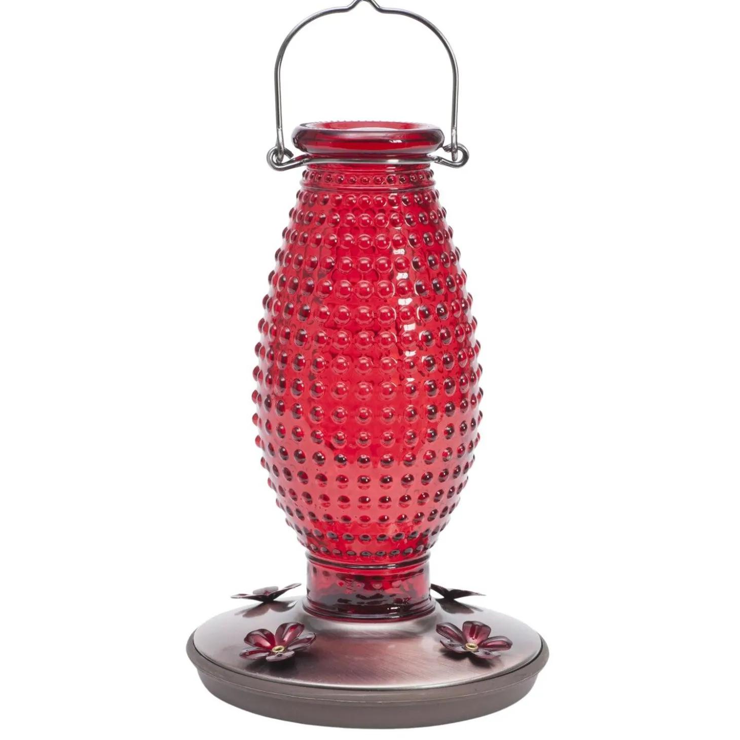 Red Hobnail Vintage Hummingbird Feeder