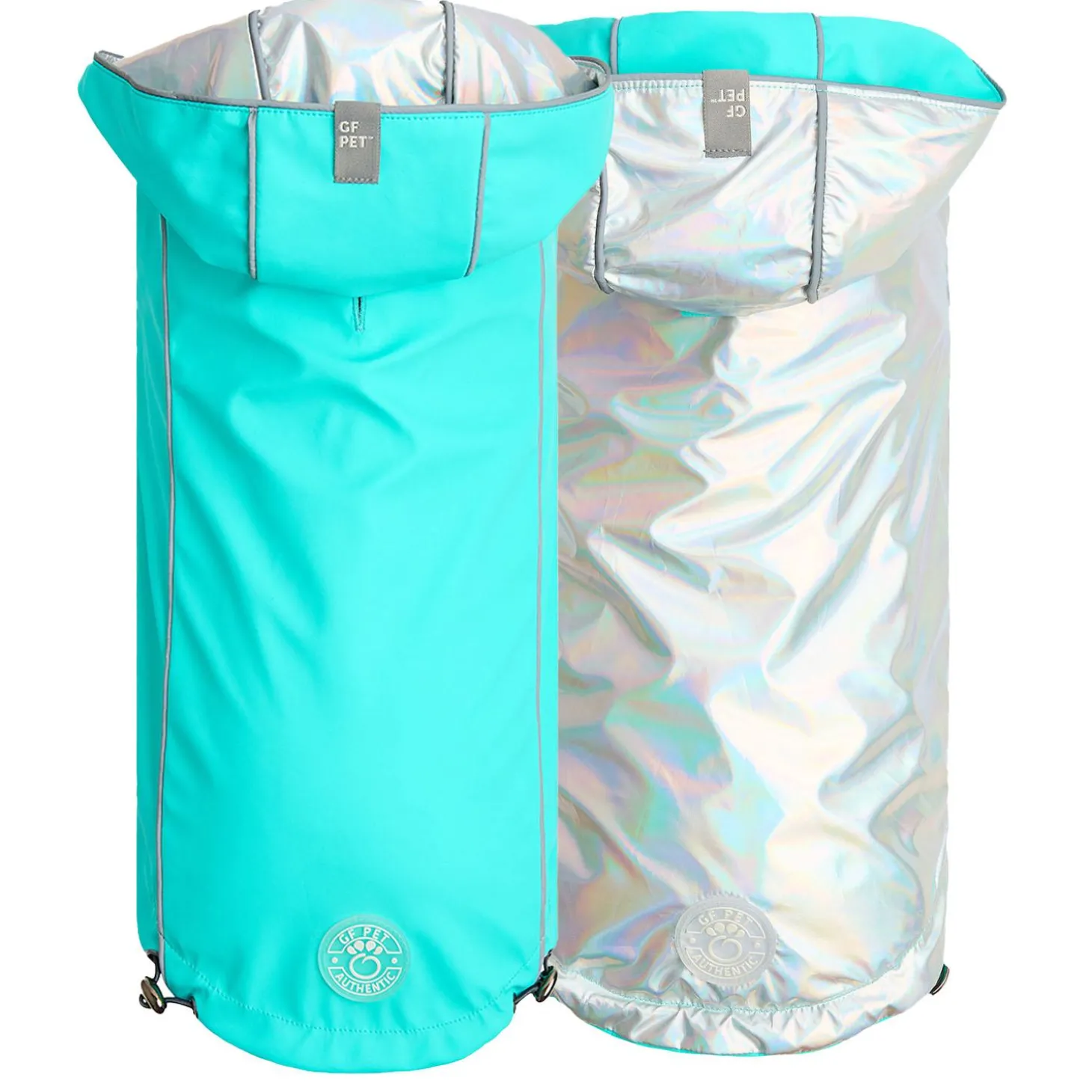 Reversible Raincoat - Neon Aqua and Iridescent