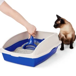 Rimmed Beige & Blue Litter Pan