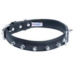 Rotterdam Dog Collar Leather Spiked Midnight Black