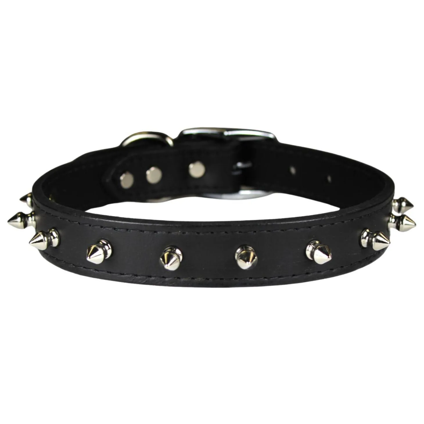 Signature Leather Spiked Black Dog Collar