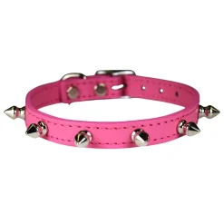Signature Leather Spiked Pink Dog Collar
