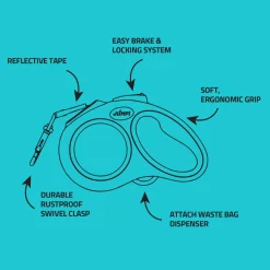 Soft Grip Ribbon Tape 16ft Retractable Blue Dog Leash