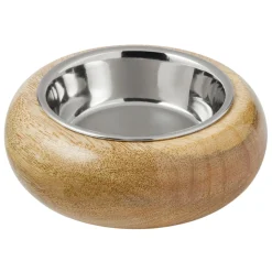 Wooden Holder with Stainless Steel Cat Bowl
